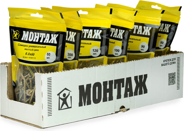 Изображение товара Саморез Монтаж Универсальный 6.0x60 / MD001179 (60шт, желтый цинк)