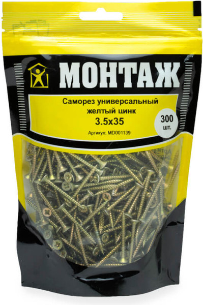 Изображение товара Саморез Монтаж Универсальный 3.5x35 / MD001139 (300шт, желтый цинк)