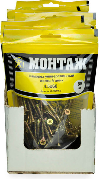 Изображение товара Саморез Монтаж Универсальный 4.5x60 / MD001162 (80шт, желтый цинк)