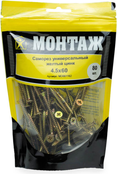 Изображение товара Саморез Монтаж Универсальный 4.5x60 / MD001162 (80шт, желтый цинк)