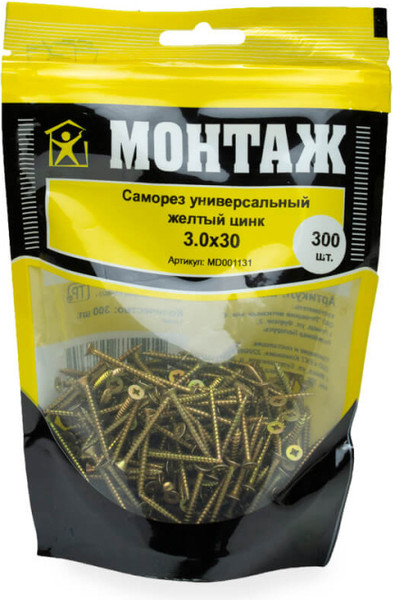 Изображение товара Саморез Монтаж Универсальный 3.0x30 / MD001131 (300шт, желтый цинк)