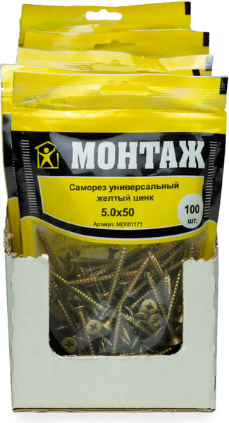Изображение товара Саморез Монтаж Универсальный 5.0x50 / MD001171 (100шт, желтый цинк)