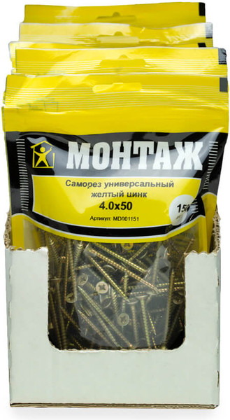 Изображение товара Саморез Монтаж Универсальный 4.0x50 / MD001151 (150шт, желтый цинк)