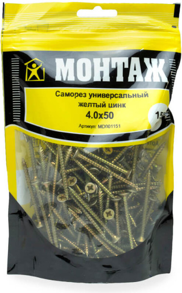 Изображение товара Саморез Монтаж Универсальный 4.0x50 / MD001151 (150шт, желтый цинк)