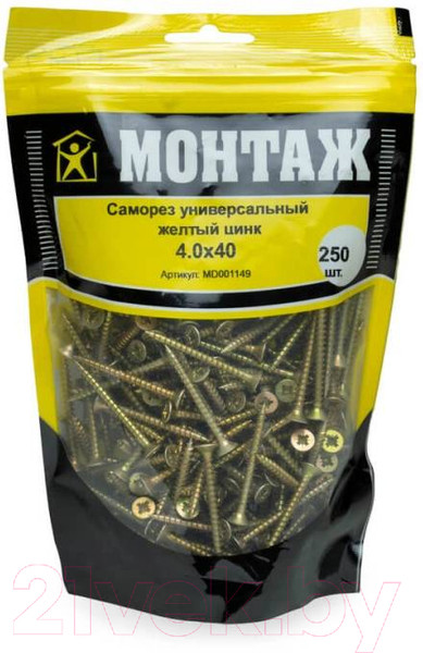 Изображение товара Саморез Монтаж Универсальный 4.0x40 / MD001149 (250шт, желтый цинк)