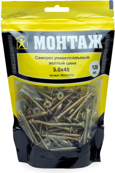 Изображение товара Саморез Монтаж Универсальный 5.0x45 / MD001170 (120шт, желтый цинк)