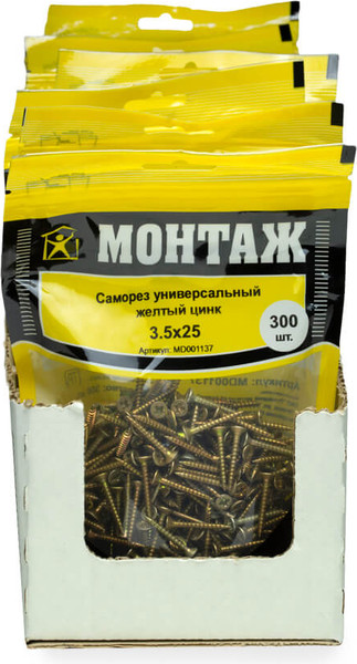 Изображение товара Саморез Монтаж Универсальный 3.5x25 / MD001137 (300шт, желтый цинк)