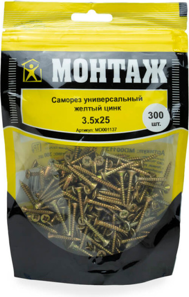Изображение товара Саморез Монтаж Универсальный 3.5x25 / MD001137 (300шт, желтый цинк)