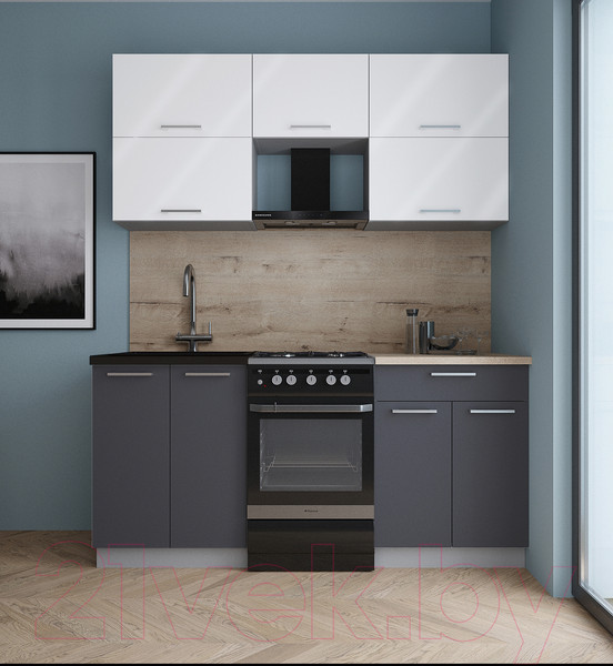 Изображение товара Кухонный гарнитур Интерлиния Мила Gloss 50-17 (белый глянец/пепел/травертин серый)