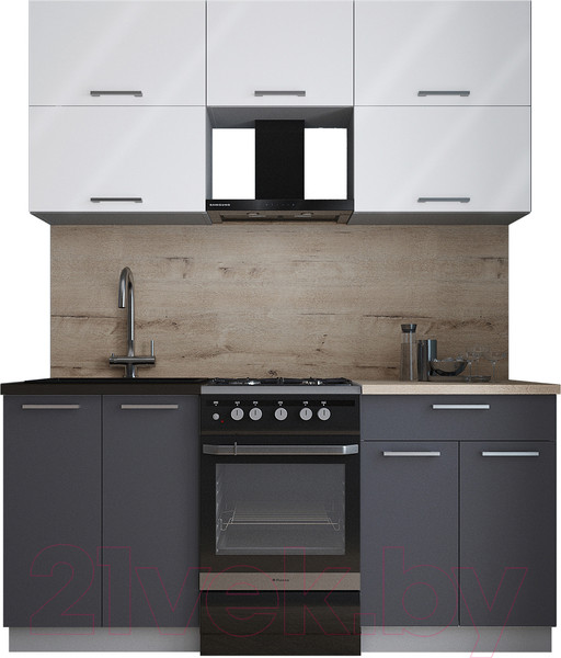 Изображение товара Кухонный гарнитур Интерлиния Мила Gloss 50-17 (белый глянец/пепел/травертин серый)