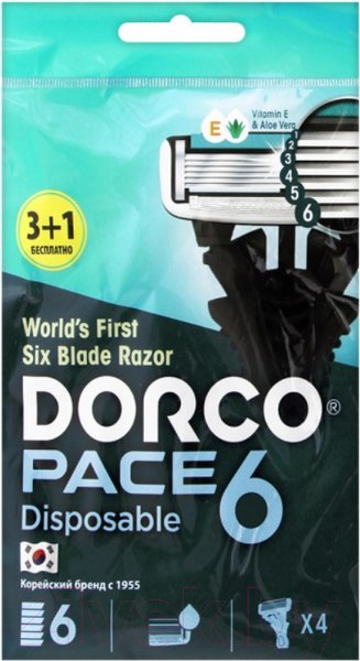 Изображение товара Набор бритвенных станков Dorco Pace 6 одноразовые (4шт)