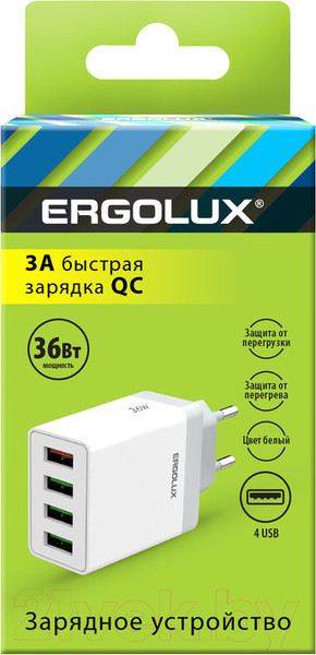 Изображение товара Адаптер питания сетевой Ergolux ELX-РA02QC-C01 (белый)