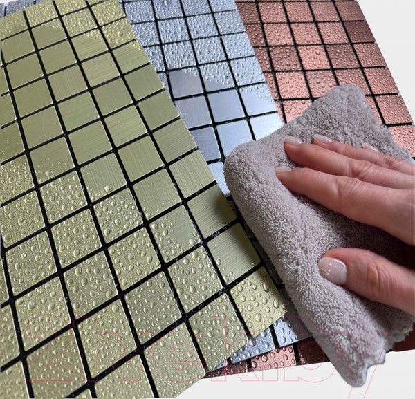 Изображение товара Панель ПВХ Самоклейкин Самоклеющаяся Алюминий Кристаллы в серебре (300x300x3мм)