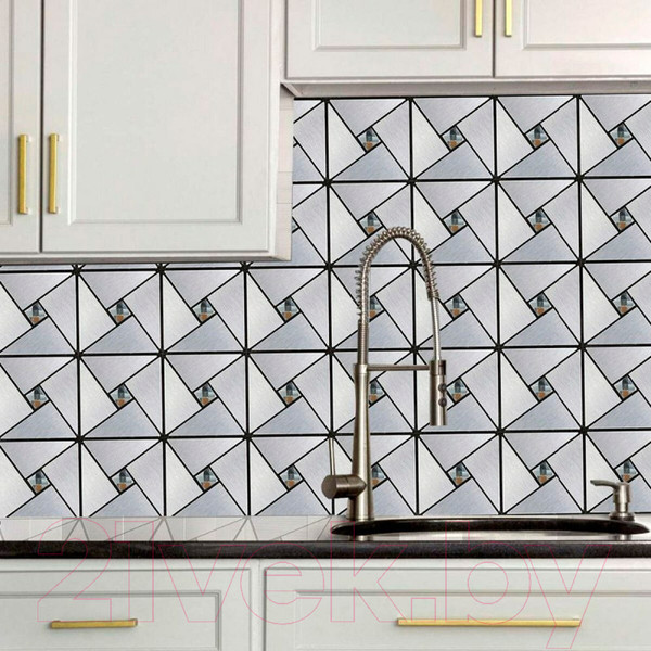 Изображение товара Панель ПВХ Самоклейкин Самоклеющаяся Алюминий Кристаллы в серебре (300x300x3мм)