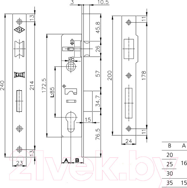Изображение товара Замок врезной Kale Kilit 153 A:25мм (никель)