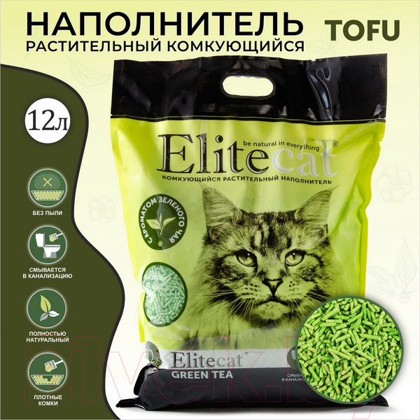 Изображение товара Наполнитель для туалета EliteCat Tofu Green Tea растительный 6010/EC (12л/5.4кг)