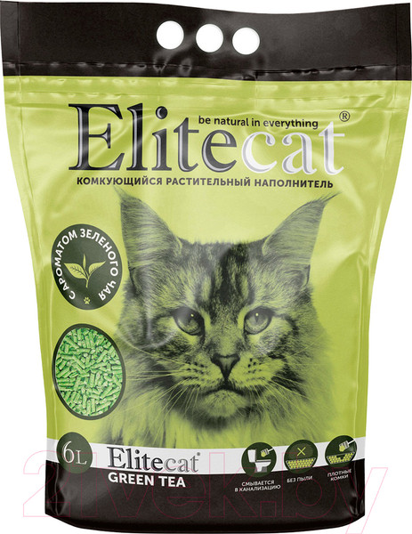 Изображение товара Наполнитель для туалета EliteCat Tofu Green Tea растительный / 6003/EC (6л/2.7кг)