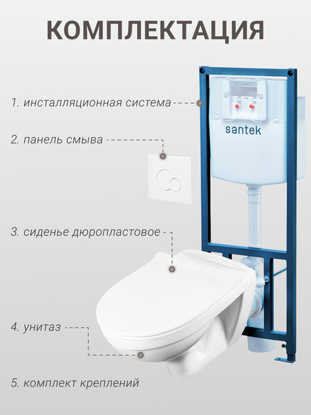 Изображение товара Унитаз подвесной с инсталляцией Santek Пэк Бореаль 1WH302464