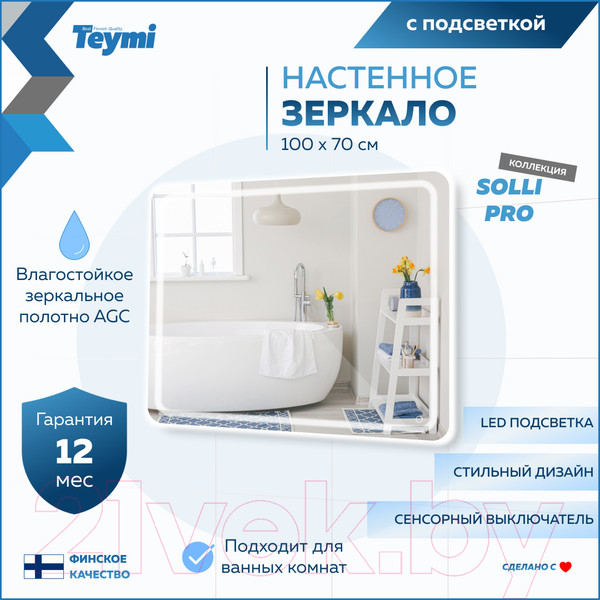 Изображение товара Зеркало Teymi Solli Pro 100x70 / T20256 (подсветка, сенсор)