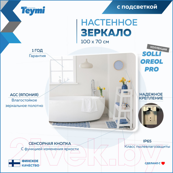 Изображение товара Зеркало Teymi Solli Oreol Pro 100x70 / T20261 (подсветка, сенсор)