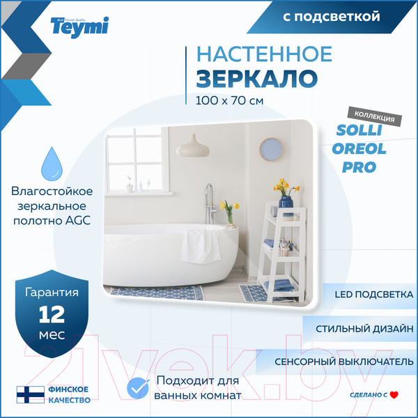 Изображение товара Зеркало Teymi Solli Oreol Pro 100x70 / T20261 (подсветка, сенсор)