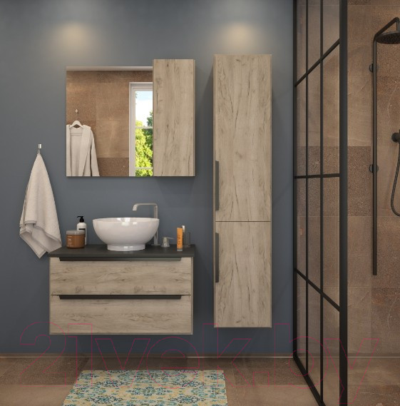 Изображение товара Шкаф-пенал для ванной Teymi Helmi / T60305 (дуб крафт/графит матовый)