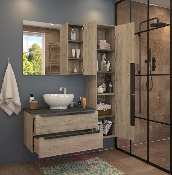 Изображение товара Шкаф-пенал для ванной Teymi Helmi / T60305 (дуб крафт/графит матовый)