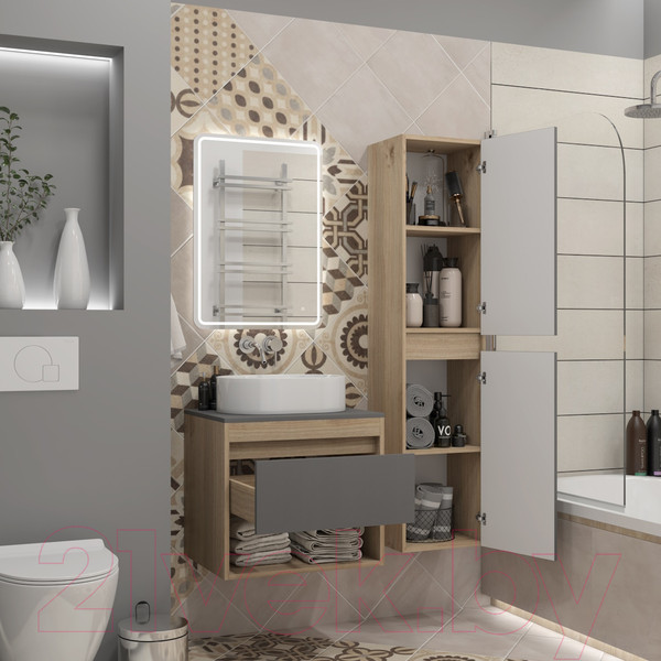 Изображение товара Шкаф-пенал для ванной Teymi Ritta / T60526 (дуб эврика/графит матовый)