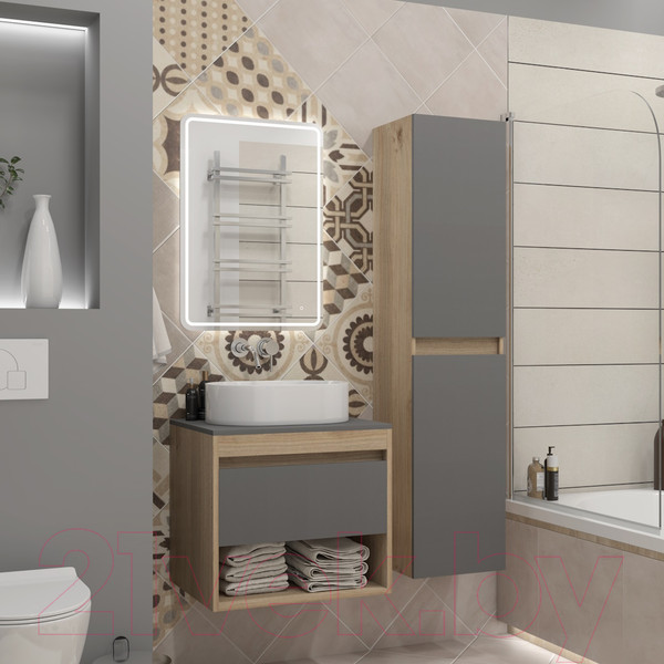 Изображение товара Шкаф-пенал для ванной Teymi Ritta / T60526 (дуб эврика/графит матовый)