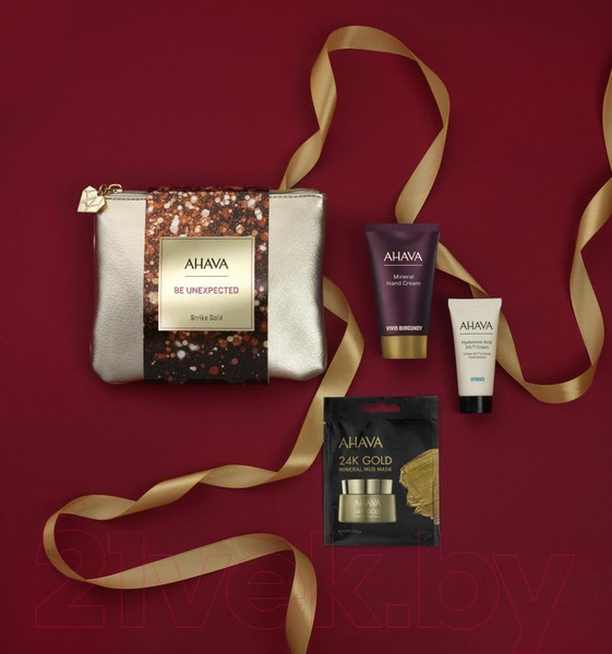 Изображение товара Набор косметики для лица и тела Ahava Strike Gold Крем д/лица 15мл+Крем д/рук 40мл+Маска 6мл