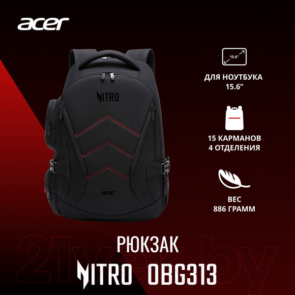 Изображение товара Рюкзак Acer Nitro OBG313 / ZL.BAGEE.00G (черный/красный)