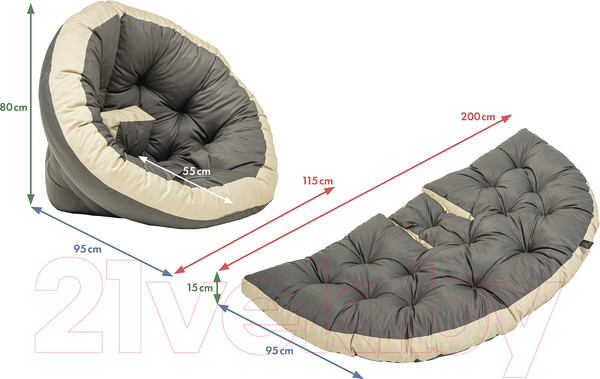 Изображение товара Бескаркасное кресло-трансформер Mio Tesoro 4с0013тр (L, серый/бежевый)