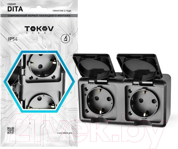 Изображение товара Розетка Tokov Electric Dita TKL-DT-R2Z-C14-IP54 (карбон)