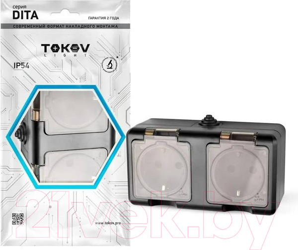 Изображение товара Розетка Tokov Electric Dita TKL-DT-R2Z-C14T-IP54 (карбон)