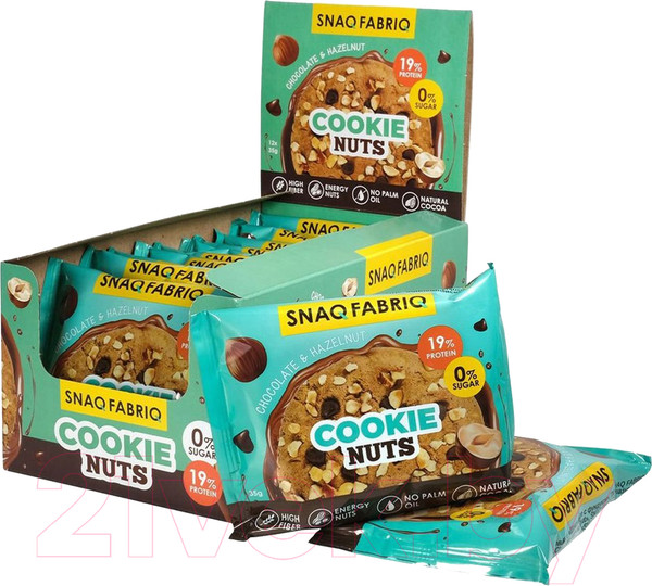 Изображение товара Набор протеинового печенья Snaq Fabriq Cookie Nuts Шоколадное с фундуком (12х35г)