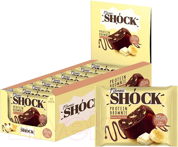 Изображение товара Набор протеинового печенья FitnesShock Shocks! Брауни Банановый (10x50г)