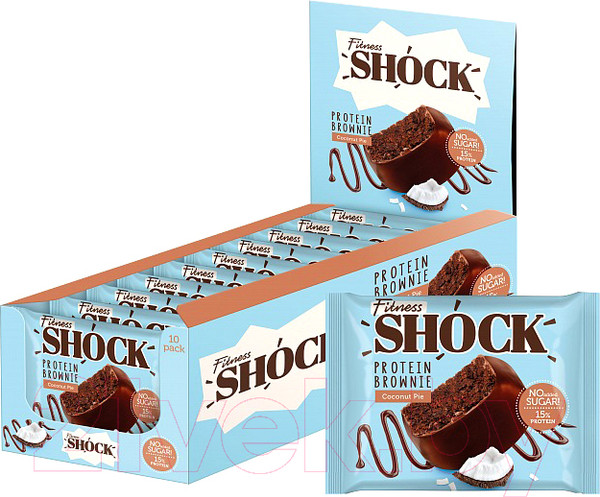 Изображение товара Набор протеинового печенья FitnesShock Shocks! Брауни Кокосовый пирог (10x50г)