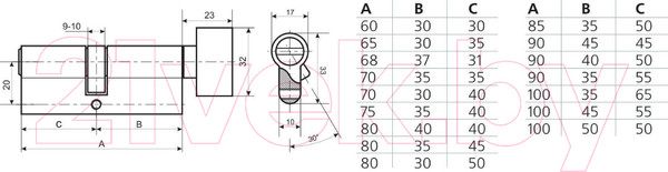 Изображение товара Цилиндровый механизм замка Lockit A6P40T50