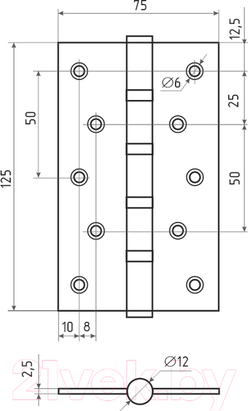 Изображение товара Петля дверная Нора-М 5-4 BB FHP-STD 125x75x2.5 универсальная (черный)