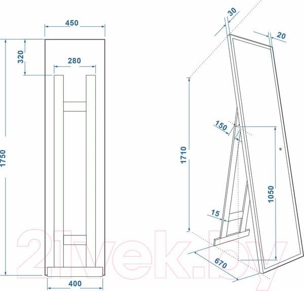 Изображение товара Зеркало Teymi Helmi 45x175 Black Edition / T20317IR (сенсор на взмах)