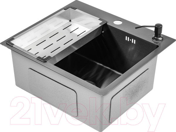 Изображение товара Мойка кухонная со смесителем Saniteco 5045 Nano + смеситель Spike (с сифоном, дозатором и коландером)