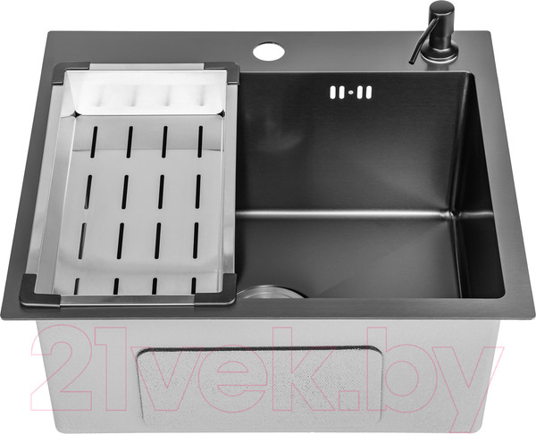 Изображение товара Мойка кухонная со смесителем Saniteco 5045 Nano + смеситель Spike (с сифоном, дозатором и коландером)