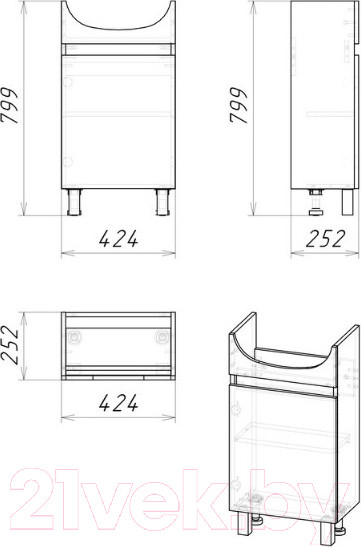 Изображение товара Тумба под умывальник Grossman Поло / 104501-1 (дуб сонома/белый)
