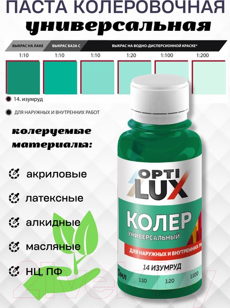 Изображение товара Колеровочная паста Оптилюкс №14 (100мл, изумруд)