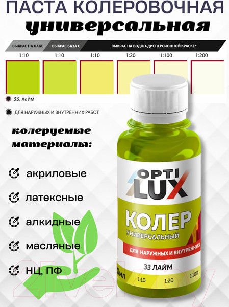 Изображение товара Колеровочная паста Оптилюкс №33 (100мл, лайм)