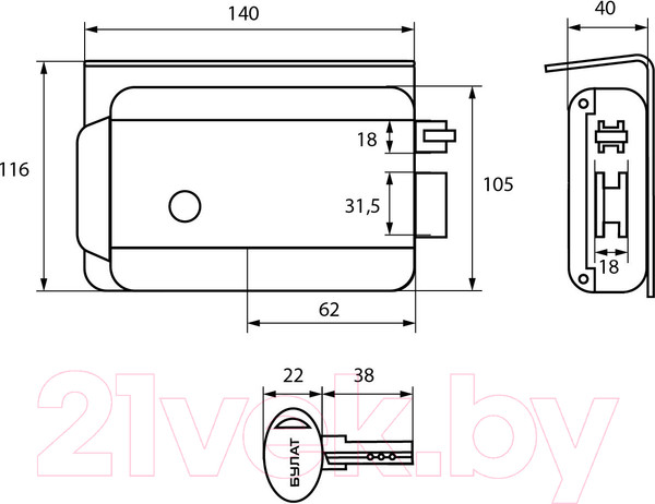 Изображение товара Замок накладной БУЛАТ ЗН 550 ПП