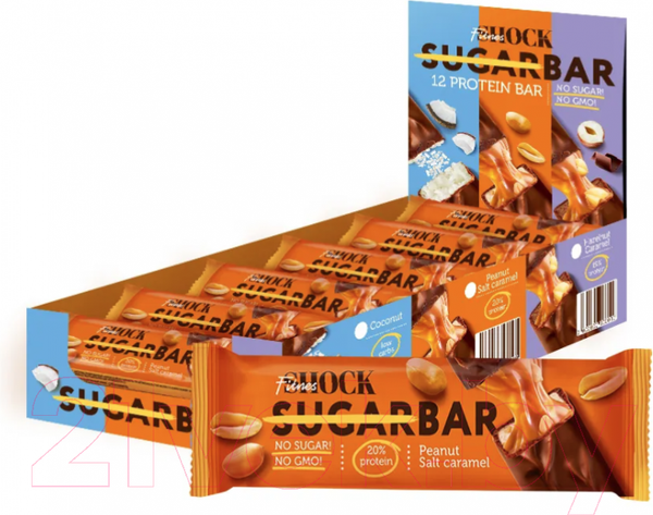 Изображение товара Набор протеиновых батончиков FitnesShock Соленая карамель-арахис (12x50г)