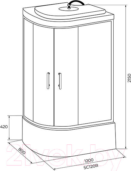 Изображение товара Душевая кабина IVA 120x80x215 / SC120CMR (белый/матовое стекло)