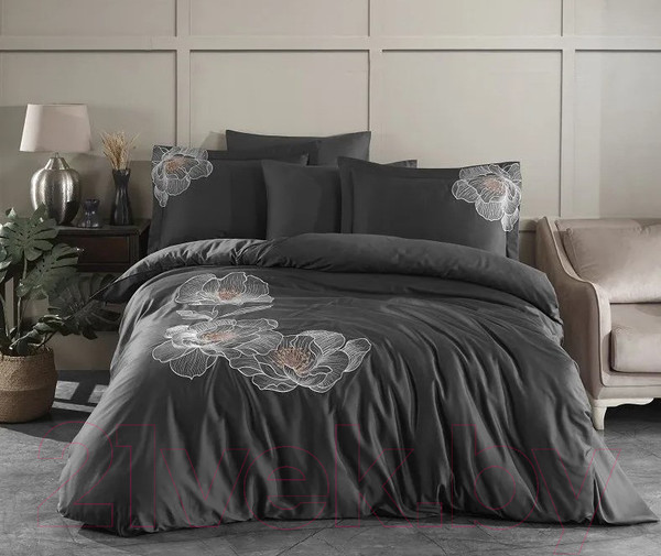 Изображение товара Комплект постельного белья Dantela Vita Calista с вышивкой 200x220 / 11909 (антрацит)