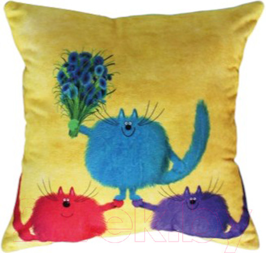 Изображение товара Подушка декоративная Lanatex Кис 0348 / 22294 (35x35x14см, желтый/бирюзовый)